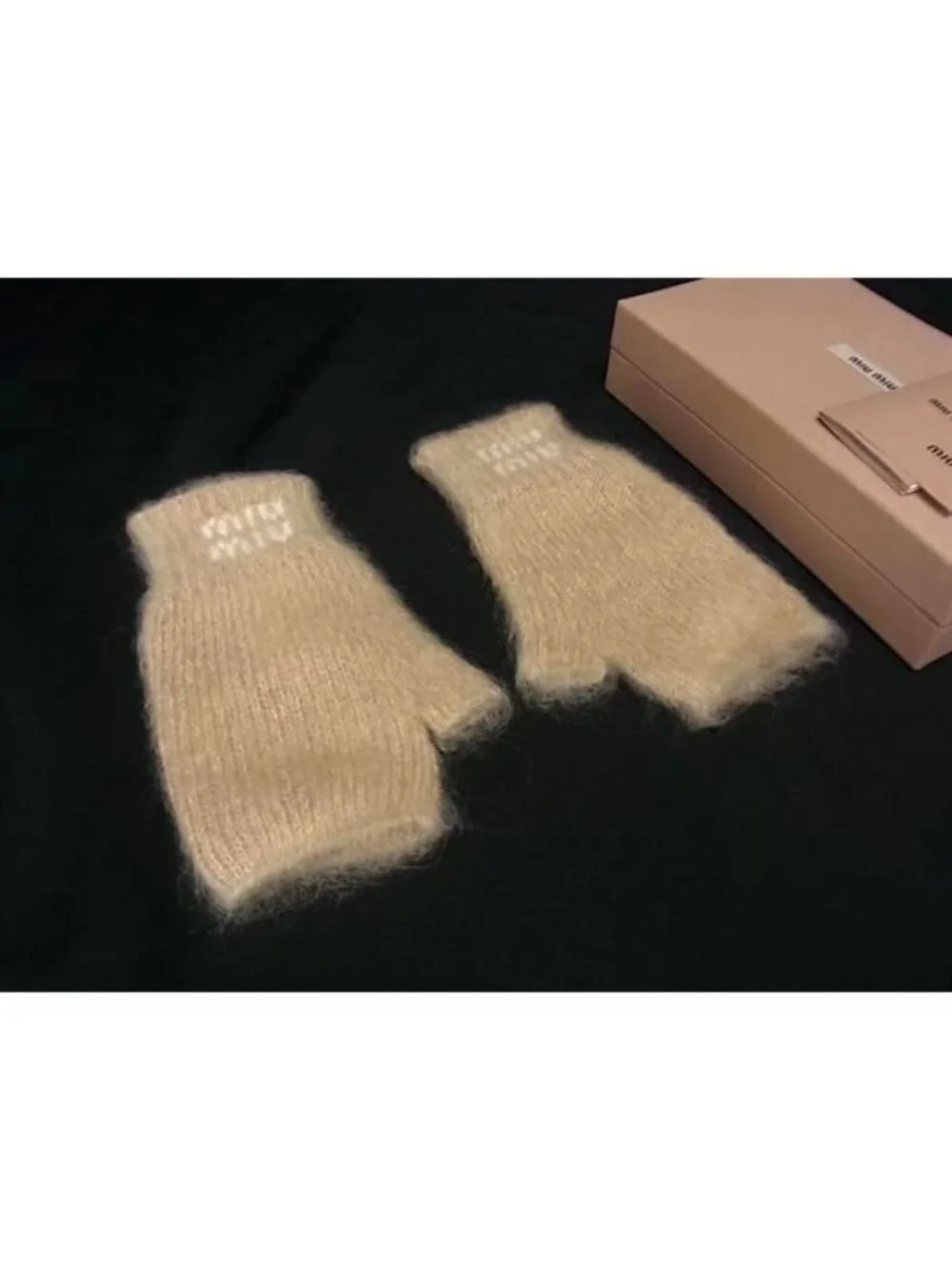 Miu Miu Mohair Polyamide Virgin Wool Fingerless Gloves Brown